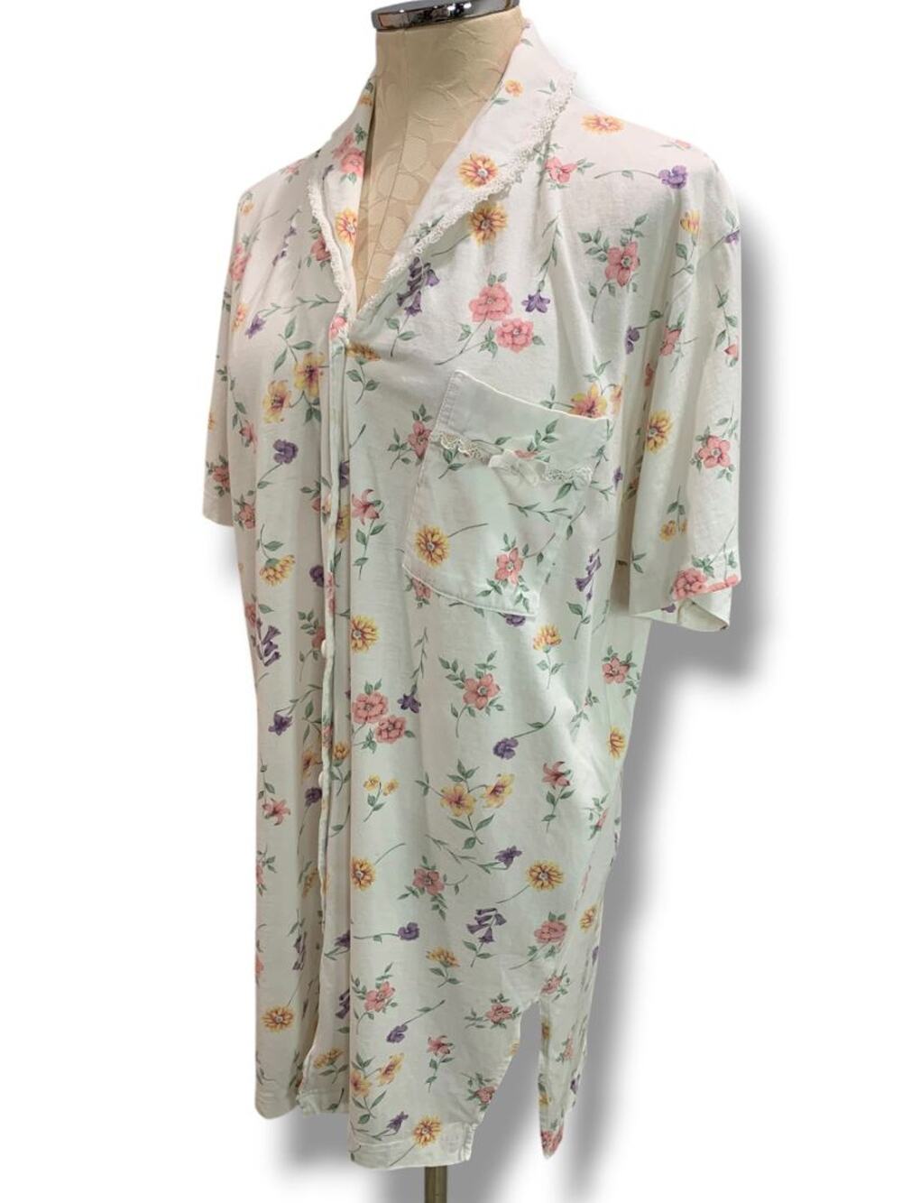 Large Bali Womens Button Up Sleep Shirt Nightgown Floral Cotton‎